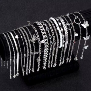 "20 Pcs/Set Fashion Metal Butterfly Heart Pendant Anklets Set | Bohemia Vintage Pearl Foot Bracelet Beach Jewelry for Women | 2024 Gift Set"