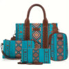4PCS/SET Women’s Purse Tote | Retro Work Satchel | Lightweight Boho Tote Shoulder Bag - Image 2