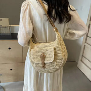 Summer Beach Woven Crossbody Bag | Straw Weaving Shoulder Bag 2024 | Raffia Zipper Handbag | Boho Rattan Hand-Woven Travel Satchel