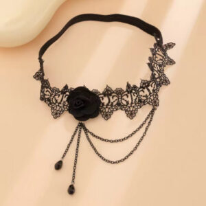 "Salircon Sexy Black Lace Elastic Band Thigh Chain for Women | Trendy Blood Red Crystal Tassel Pendant Rose Leg Chain Body Jewelry"