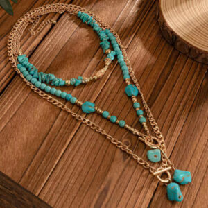 Vintage Blue Natural Stone Beads Choker Necklaces for Women | Bohemia Geometry Pendant Trendy Neck Jewelry