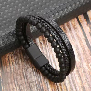 Classic Men’s Leather Bracelet – Hand-Woven Multi-Layered Fashion Jewelry