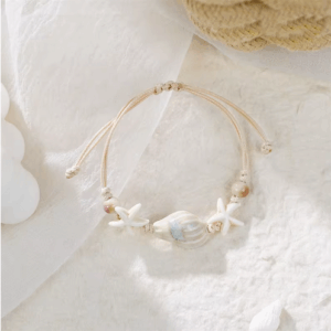 Bohemian Conch Starfish Shell Beaded Bracelet – Adjustable Beach Bangle for Women & Girls