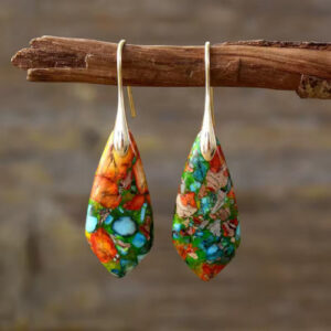 Bohemian Emperor Stone Geometric Pendant Earrings for Women | Natural Stone Luxury Boho Statement Jewelry