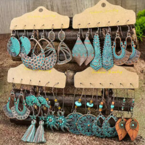 Vintage Ethnic Turquoise Drop Earrings for Women | Bohemian Hollow Geometric Beaded Tassel Jewelry