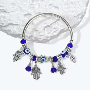 Ethnic Hand Palm Evil Eye Charm Bracelet – Boho Resin Bead Elastic Bangle for Women & Men