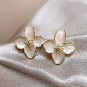 Hibiscus Dropped Glaze Flower Stud Earrings for Women | French-Inspired Korean Wedding & Romantic Jewelry Gift 2024