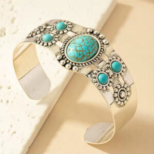 Vintage Bohemian Turquoise Cuff Bangle – Creative Inlaid Stone Bracelet for Men & Women