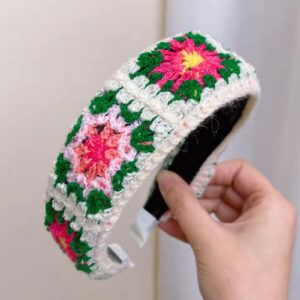 Knitted Non-slip Elastic Hairband | Bohemian Style Wide Flowers Hair Hoop | Hair Accessories for Women & Girls