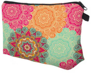 Deanfun Colorful Mandala Flower Cosmetic Bag with 3D printed mandala design on a neutral background