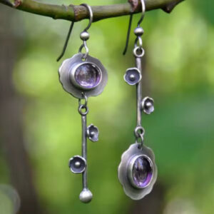 Bohemian Asymmetrical Moonstone Long Drop Earrings for Women | Retro Carved Floral Pattern Jewelry Gift