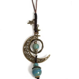Moon and Star Handmade Ceramic Necklace | Adjustable Pendant Boho Vintage Jewelry in Multiple Colors
