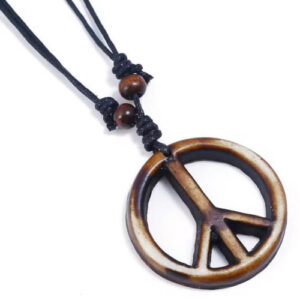 Unisex Peace Sign Necklace | Resin Peace Symbol Pendant on Adjustable Black Cord | Hippie Boho 60s-70s Style Jewelry