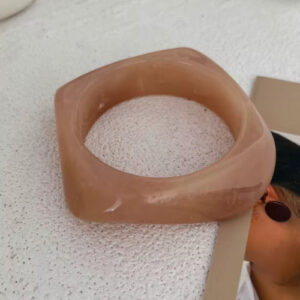 Vintage Punk Beige Khaki Thick Resin Acrylic Geometric Smudging Bangles – Unisex Bangle Bracelets