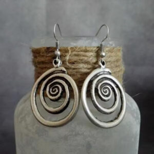 Ethnic Silver Color Metal Round Spiral Dangle Earrings for Women | Retro Geometry & Personality Accessories