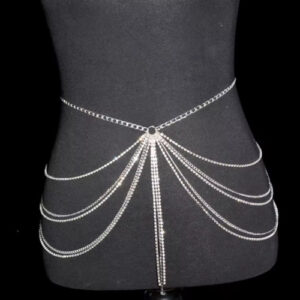 "Festival Gifts Sexy Fashion Waist Chain for Women | Shiny Rhinestone Tassel Body Jewelry for Stage, Performance, & Party Dress"