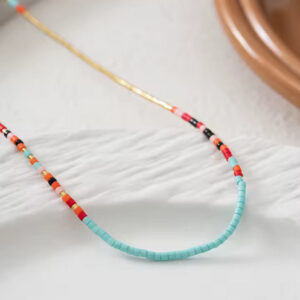 Bohemian Fashion Women’s Colorful Handmade Rice Bead Beaded Necklace | Unique Party Jewelry