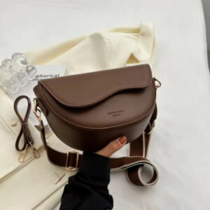 Women Vintage Solid Color Flap Small Saddle Shoulder Underarm Bag | Fashion PU Leather Wide Strap Crossbody Bag