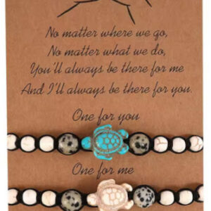 2Pcs Sea Turtle Beaded Bracelets – Turquoise Stone Friendship Beach Jewelry for Men & Women
