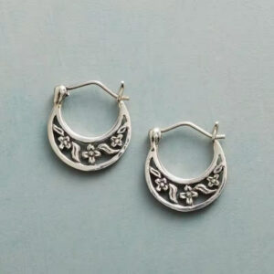 Boho Vintage Simple Flower Hoop Earrings for Women | Silver Color Lightweight Retro Jewelry