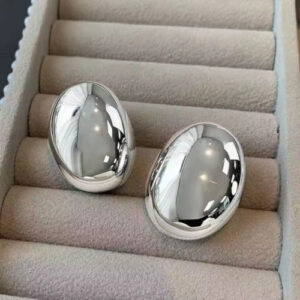 Stainless Steel Smooth Big Oval Stud Earrings for Women | Exaggerated Hollow Ball Geometric Ear Buckle Jewelry Gift 2023