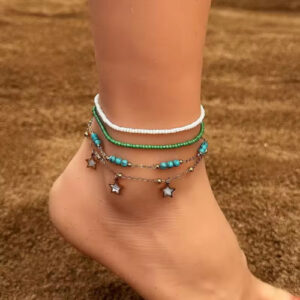 "Bohemian Anklet Set with Colorful Beads, Starfish & Shell Charms | Handmade Ankle Bracelet for Women | Boho Fashion Jewelry Gift"