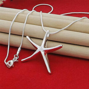 925 Sterling Silver Charms Necklace for Women | Star & Starfish Pendant Fashion Chain | Wedding & Party Jewelry