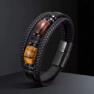 Natural Stone Leather Bracelets – Handmade Adjustable Boho Beaded Jewelry for Men & Women