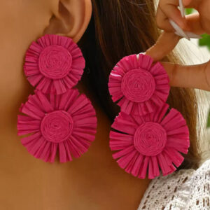 Bold Sunflower Bohemian Hand-Woven Raffia Earrings | Vibrant Beach Vacation & Ball Jewelry in Multiple Colors