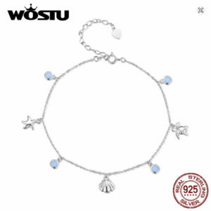 Sterling Silver Seastar & Shell Charm Anklet – Beach Jewelry for Women