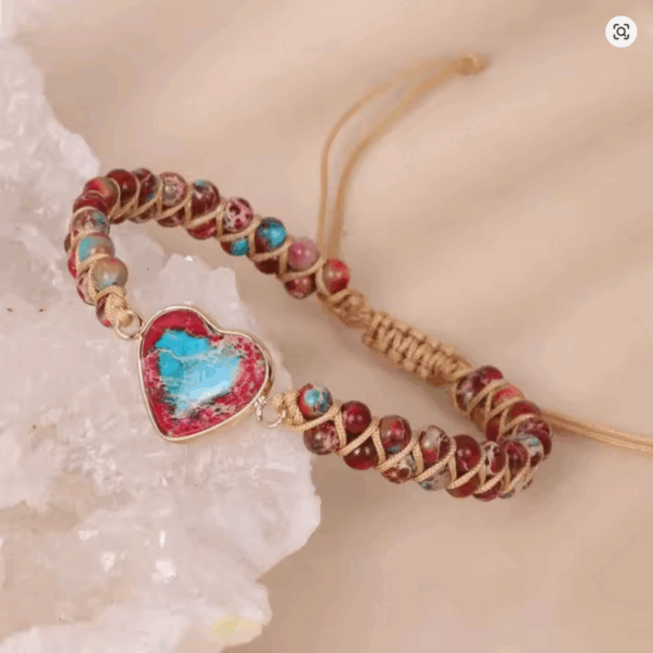 Boho Heart-Shaped Stone Woven Bracelet – Adjustable Unisex Jewelry