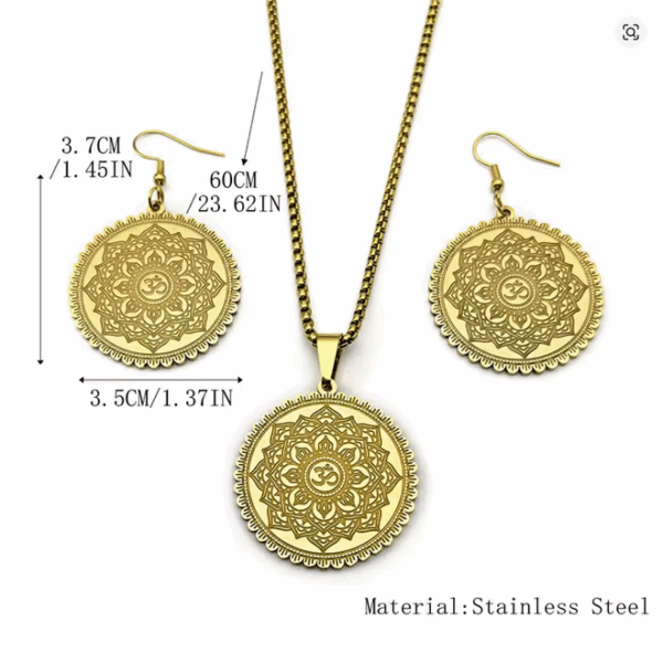 Mandala Lotus Pendant Jewelry Set – Yoga-Inspired Necklace + Earrings - Image 2
