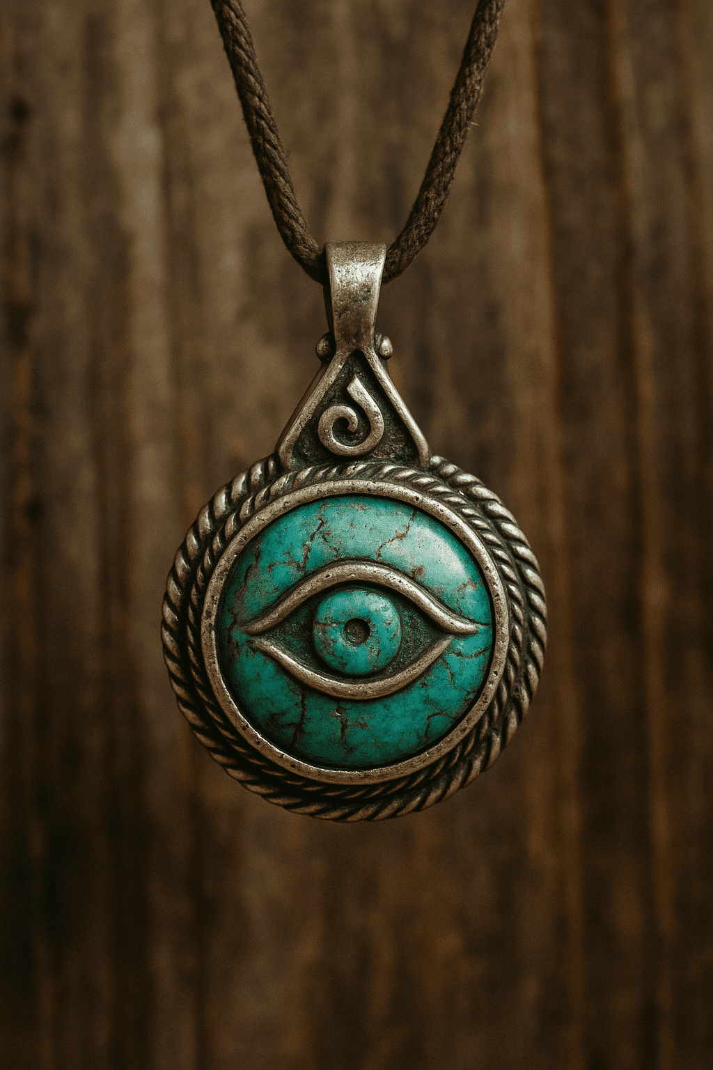 Nomad’s Third Eye Pendant, a silver pendant featuring a stylized eye design with intricate detailing