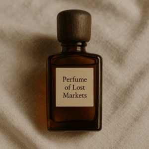 Clear photo of a perfume bottle labeled 'Perfume of Lost Markets' against a neutral background.