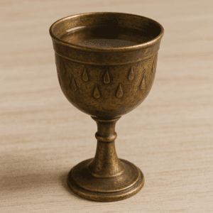 A clear photo of the Chalice of Rain Memory, a beautifully crafted ornate chalice with intricate engravings and a subtle blue tint, placed against a neutral background.