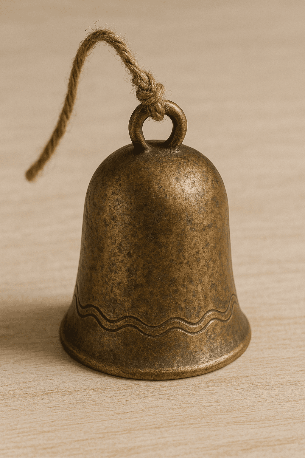 A Caravan Bell of Absence, a small, ornate bell with a weathered metallic finish and intricate engravings, photographed against a neutral background.