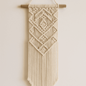 A detailed close-up of the Eternal Macramé of the Ancients, showcasing intricate knotwork in natural fibers with an ancient, mystical design against a neutral background.